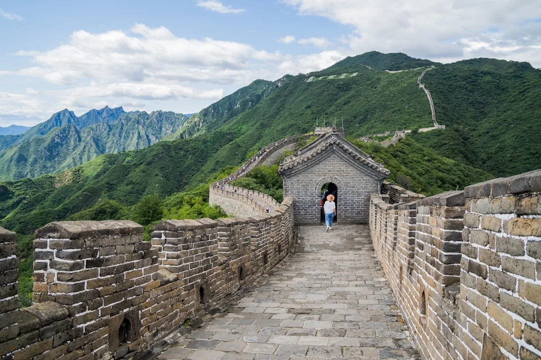 A traveller on the restored Mutianyu section of the Great Wall of China outside Beijing.